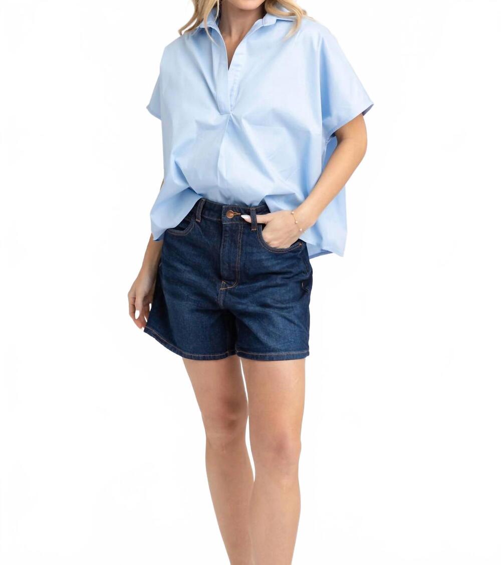 NEW KARLIE solid poplin collared top in light blue